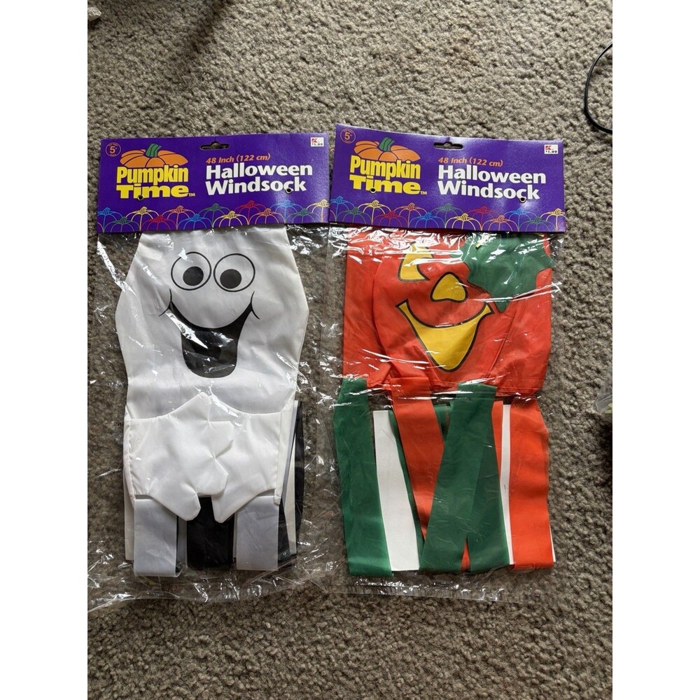 Halloween Windsock Outdoor Decor VTG Kmart Pumpkin Time Ghost & Pumpkin